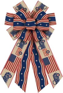 Large Patriotic Wreath Bows, Patriotic Star Truck Bows for Wreath Memorial Day B - Picture 1 of 12