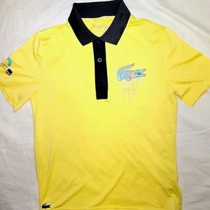 LACOSTE SPORT POLO Shirt MIAMI OPEN TENNIS Yellow,Blue Short Sleeve Kids SIZE XS - Picture 1 of 12