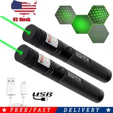 2x532nm Green Laser Pointer Pen Lazer Torch Visible Starry Beam USB Rechargeable