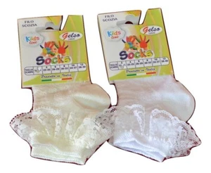 2 Pairs Short Socks Lace Girl Scotland Yarn Mulberry Art. 156 Made In Italy - Picture 1 of 4