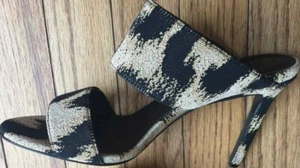 Nuevas Sandalias VERSACE Oro Negro Estampado Animal Stilleto Mula Hechas en Italia EU 38 - Imagen 1 de 4