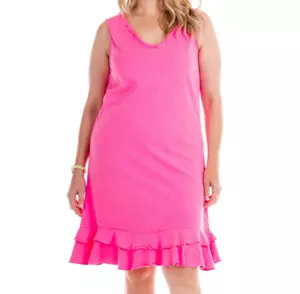 FRESH PRODUCE 2X Cosmos PINK SUNRISE Slub Cotton Flounce V Neck Dress $68 NWT - Picture 1 of 4
