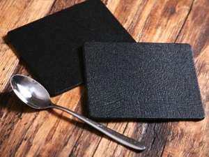Set of 8 Classic Black Bonded Leather Coasters UK Made - Picture 1 of 1