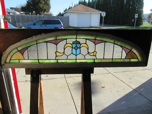 ~ ANTIQUE STAINED GLASS TRANSOM WINDOW ~ 63 x 16.25 ~ ARCHITECTURAL SALVAGE - Picture 1 of 9