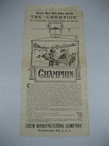 Vintage 1905 Drew's Manufacturing Champion Litter Carrier One Sheet Ad - Picture 1 of 2