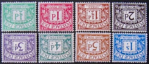 Sg.D1-8Wi GV 1914 Postage due set with inverted watermark, good m/mint Cover