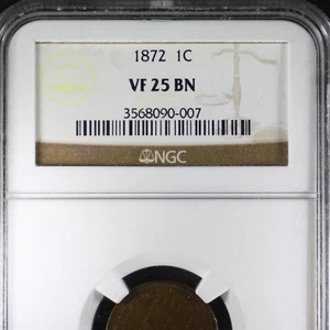 1872 INDIAN HEAD CENT PENNY. PCGS VF25 BN NGC GRADED!!! - Picture 1 of 3