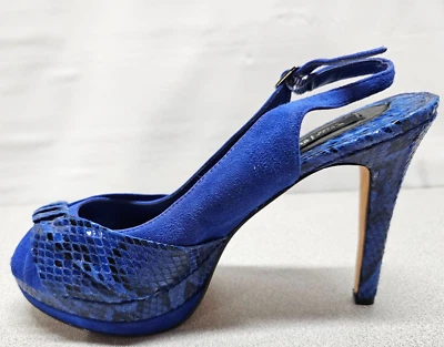 White House Black Market Womens Size 7.5 Blue Leather Platforms Pumps 4" Heel - Image 1 of 4
