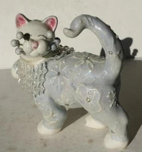 Cat Figurine Lacombe Whimsical Fancy Cat Paw Up Faux Diamond Necklace Collar --- - Picture 1 of 1