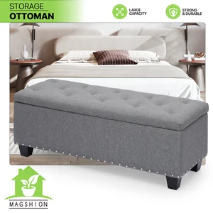 Storage Ottoman Upholstered Footstool Entryway Shoe Bench Tufted Footrest Stool - Picture 1 of 30