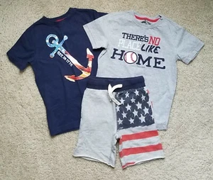 GYMBOREE OSHKOSH Boys Sz 5 Red White Blue July 4th Tees & Knit Shorts ~ - Picture 1 of 5