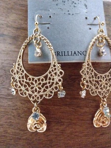 New Dangle Hook Earrings Hannah Brilliance Gorgeous Brass-look - Picture 1 of 8
