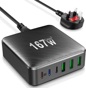 USB-C Fast Charger 167W Multi USB Charger Type C Charger 6-Port GaN Fast Charger - Picture 1 of 8