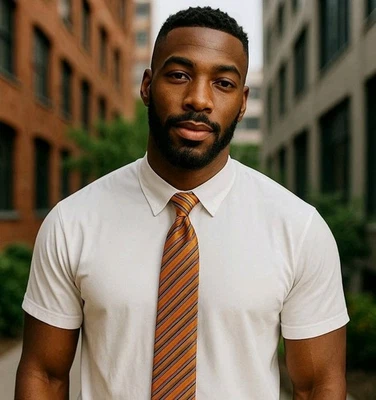 XMI PLATINUM 100% Italian Silk Necktie Men's Striped Made in USA Autumn Orange - Image 1 of 4