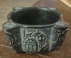 Vtg Hand Made in Greece Terra Cotta Wedding Groom's Cup  Painted Scenes Initials - Picture 1 of 8