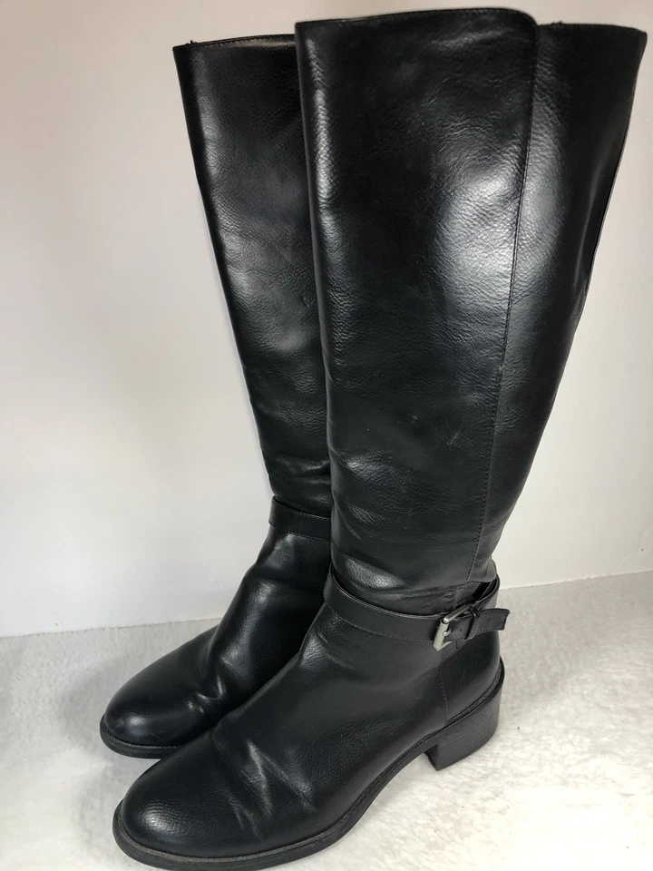 Chaps Ralph Lauren Women's 9B Black Riding Boots Vegan Leather Zip Up - Image 1 of 4
