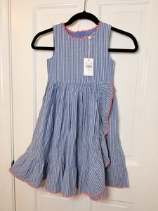 Vestido envolvente con volantes Mini Boden azul y blanco para niñas talla 3-4 años nuevo con etiquetas - Imagen 1 de 12