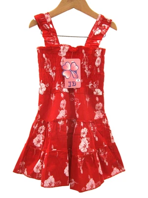 Girls 100% Cotton Dress Shirred Floral Print Summer Tiered Strappy Size 2 Years - Image 1 of 4