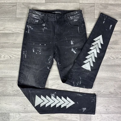 Jeans skinny Cult of Individuality cigano cintura alta pintura preta respingo tamanho 25 - Imagem 1 de 4