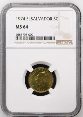 El Salvador 3 centavos 1974 NGC MS 64 Foto 1 de 2
