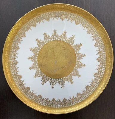 D W Karlsbader Porzellan Manufaktur Platte Teller Golddekor Liebespaar Ø 30 cm - Bild 1 von 4