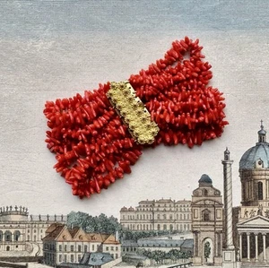 Antique Pinchbeck Gilt Red Coral Bead Bracelet Late Georgian-Early Victorian 39g - Picture 1 of 15