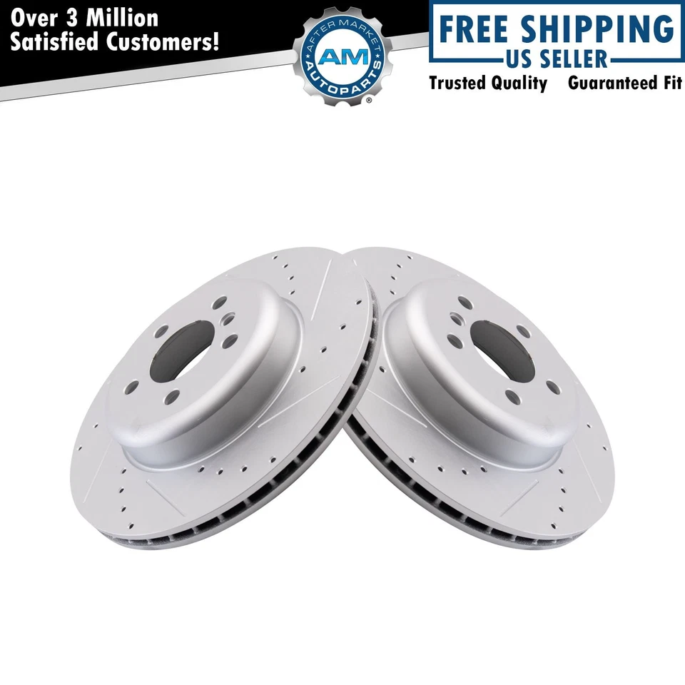 Juego de rotores de freno traseros Performance Premium recubiertos en G ranurados X perforados para BMW Foto 1 de 4