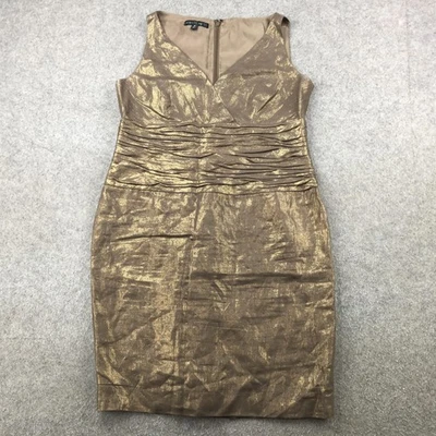 Lafayette 148 New York Dress Womens 14 Metallic Sheath Ruched Cocktail Linen - Image 1 of 4