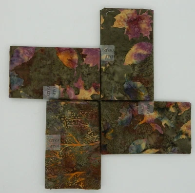 Quality Batik Fabric Bundle Lot of Four Half Yard 2 yards total Leaf Patterns - Image 1 of 3