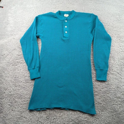 Vintage Oakton Shirt Men L 42-44 Green Thermal Henley Layer Made USA Long Sleeve - Image 1 of 4