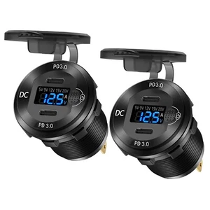 2Pcs Aluminum Dual 55W PD USB C Car Charger Voltmeter for 12V/24V Boat RV Marine - Zdjęcie 1 z 5