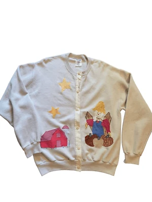 Jerzees Sudadera Para Mujer Mediana Beige Vintage Cárdigan Otoño Apliques Foto 1 de 4