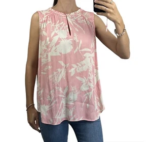 Witchery Floral Top Womens 10 S Pink Flowers Silky Satin Tunic Sleeveless Tank - Picture 1 of 14