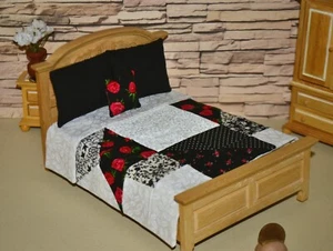 Miniature Dollhouse Bedspread REAL QUILT w-3 Pillows Handmade 1:12 Scale Spread - Picture 1 of 6