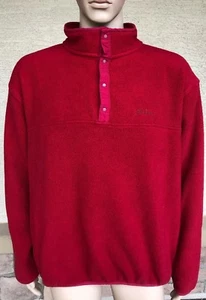Vintage L.L. Bean 1/4 Snap-T Fleece Jacket Solid Red USA Made Size XLT Tall - Picture 1 of 11