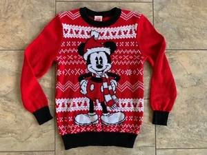 Disney Mickey Mouse Sweater Kids Medium Red Santa Christmas Crewneck Holiday - Picture 1 of 8
