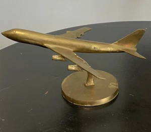 Vintage Brass Desk Table Top Model Airplane 11" Wingspan - Possibly 747 - Picture 1 of 20