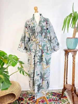 Indian Grey Bridal Kimono Robes Kimono Bridal Shower Dress Tiger Velvet Kimonos - Image 1 of 3
