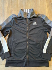 Adidas Boys 10-12 Med Black, Gray Track Athletic Lightweight Full ZipJacket Logo - Picture 1 of 4