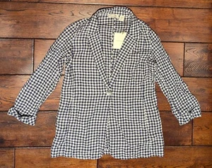 Cynthia Rowley 100% Linen Gingham Blazer Check Blue & White Jacket Size M - NWT - Picture 1 of 13