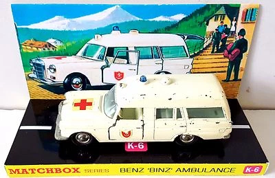 Lesney MATCHBOX Diecast KING SIZE K-6 BENZ BINZ AMBULANCE & Custom Box Display y - Image 1 of 4