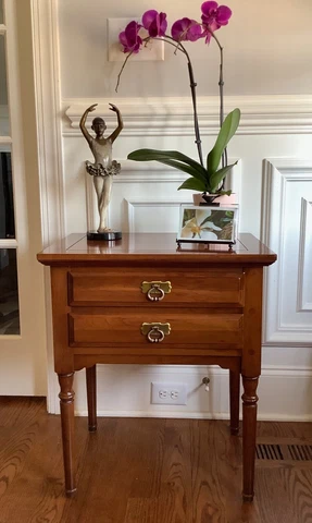 VINTAGE Permacraft Mid Century Modern Solid Cherry Wood Nightstand w/ 2 Drawers Cover
