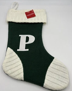 Casa de vacaciones blanco roto tejido con cable monograma "P" medias de Navidad 17" con etiqueta - Imagen 1 de 6
