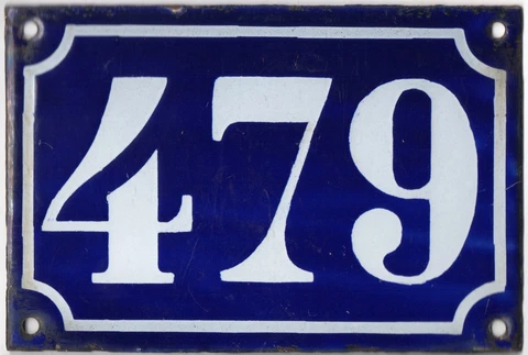 Old blue French house number 479 door gate plate plaque enamel metal sign c1900 Cover