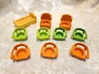 Vintage * Fisher Price * Little People Lot Of  9 Chairs And 1 Bed * Orng & Grn
