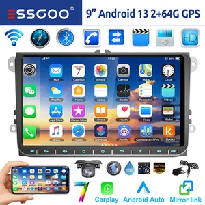 Autoradio 9" Carplay 64G Android 13 GPS RDS BT WIFI CAM Per VW Golf 5 6 Polo EOS - Foto 1 di 16