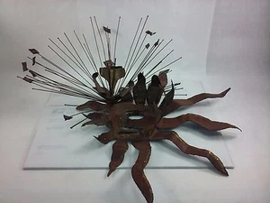 Vintage Metal Wall Art Sculpture Mid-Century Sun Design 3-Dimensional mkv - Picture 1 of 3