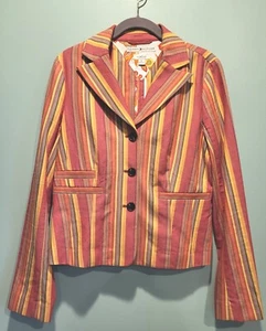 Womens Tommy Hilfiger Orange Multicolor Stripe 3 Button Blazer Stretch Size 6 - Picture 1 of 6