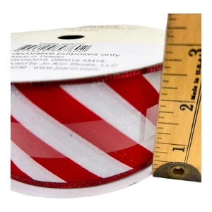 Ribbon Wired Edge Candy Cane Glitter 2.5"x100 ft Christmas Holiday Wreath Craft - Picture 1 of 7
