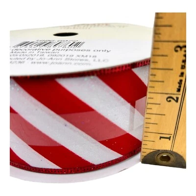 Ribbon Wired Edge Candy Cane Glitter 2.5"x100 ft Christmas Holiday Wreath Craft - Image 1 of 4